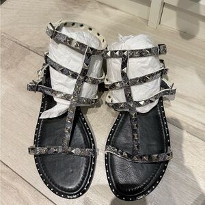 Studded Black Snakeskin Sandals